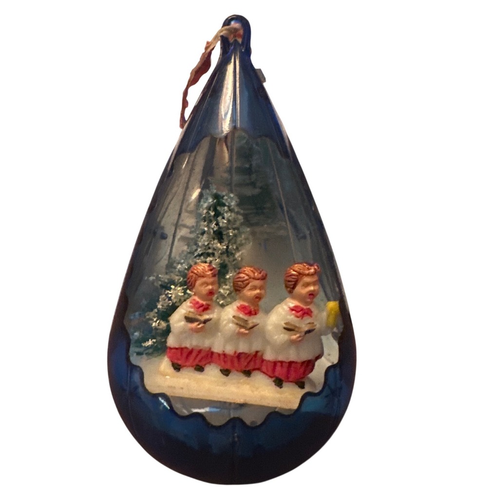 Vtg Jewel Brite Blue Choir Boy Christmas Ornament Reflector Diorama  Kitsch MCM